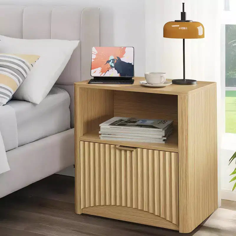 Tables de nuit, Table de chevet cannelée avec tiroir et rangement | Table d'appoint en bois de style Mid-Century Moderne pour chambre à coucher, canapé, bureau | Chêne