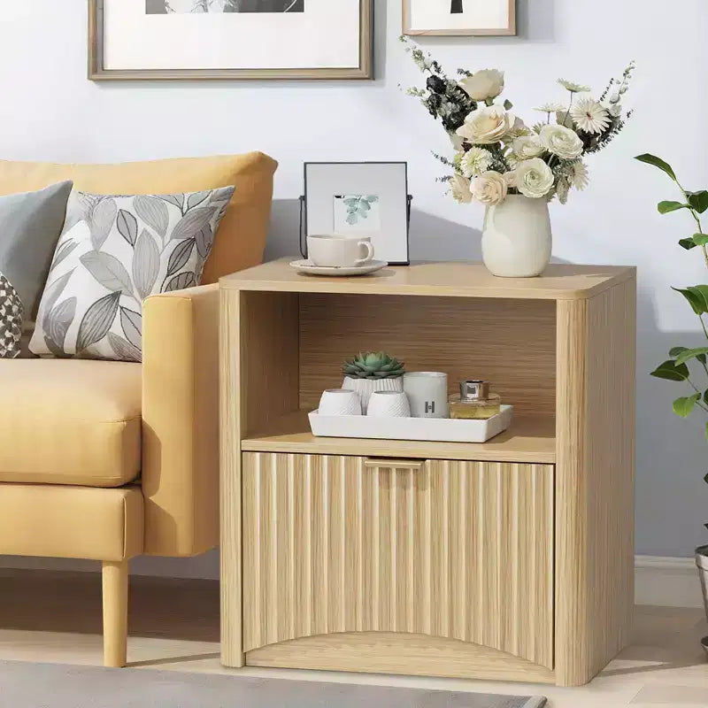Tables de nuit, Table de chevet cannelée avec tiroir et rangement | Table d'appoint en bois de style Mid-Century Moderne pour chambre à coucher, canapé, bureau | Chêne