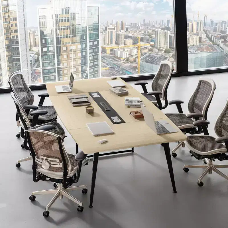 Table de réunion de 240 cm avec passe-câbles rectangulaire, table de séminaire moderne en forme de bateau pour salle de réunion de bureau ou de conférence