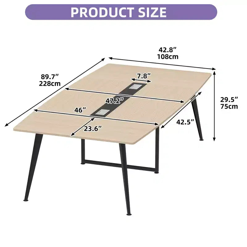 Table de réunion de 240 cm avec passe-câbles rectangulaire, table de séminaire moderne en forme de bateau pour salle de réunion de bureau ou de conférence