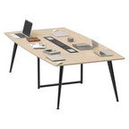 Table de réunion de 240 cm avec passe-câbles rectangulaire, table de séminaire moderne en forme de bateau pour salle de réunion de bureau ou de conférence