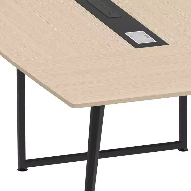 Table de réunion de 240 cm avec passe-câbles rectangulaire, table de séminaire moderne en forme de bateau pour salle de réunion de bureau ou de conférence