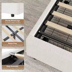 Cadre de lit en tissu bouclette capitonné COZONY double/grand avec tiroirs de rangement, tête de lit ronde, robuste, sans sommier tapissier