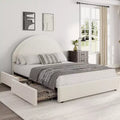 COZONY Twin/Full Upholstered Boucle Bed Frame with Storage Drawers, Round Headboard, Heavy Duty, No Box Spring Needed