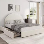 COZONY Twin/Full Upholstered Boucle Bed Frame with Storage Drawers, Round Headboard, Heavy Duty, No Box Spring Needed