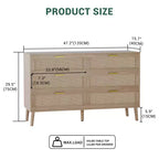 Commode en rotin Acekool, commode de style ferme avec poignées dorées, rangement organisateur pour chambre à coucher, salon, chêne