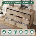 Commode en rotin Acekool, commode de style ferme avec poignées dorées, rangement organisateur pour chambre à coucher, salon, chêne