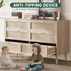 Commode en rotin Acekool, commode de style ferme avec poignées dorées, rangement organisateur pour chambre à coucher, salon, chêne
