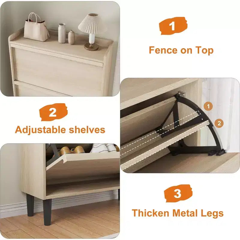 Meuble à chaussures Acekool en bois, tiroirs basculants, étagères réglables, rangement à chaussures dissimulé et peu encombrant pour entrée, couloir