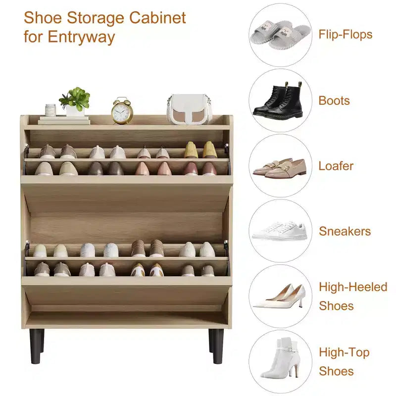 Meuble à chaussures Acekool en bois, tiroirs basculants, étagères réglables, rangement à chaussures dissimulé et peu encombrant pour entrée, couloir