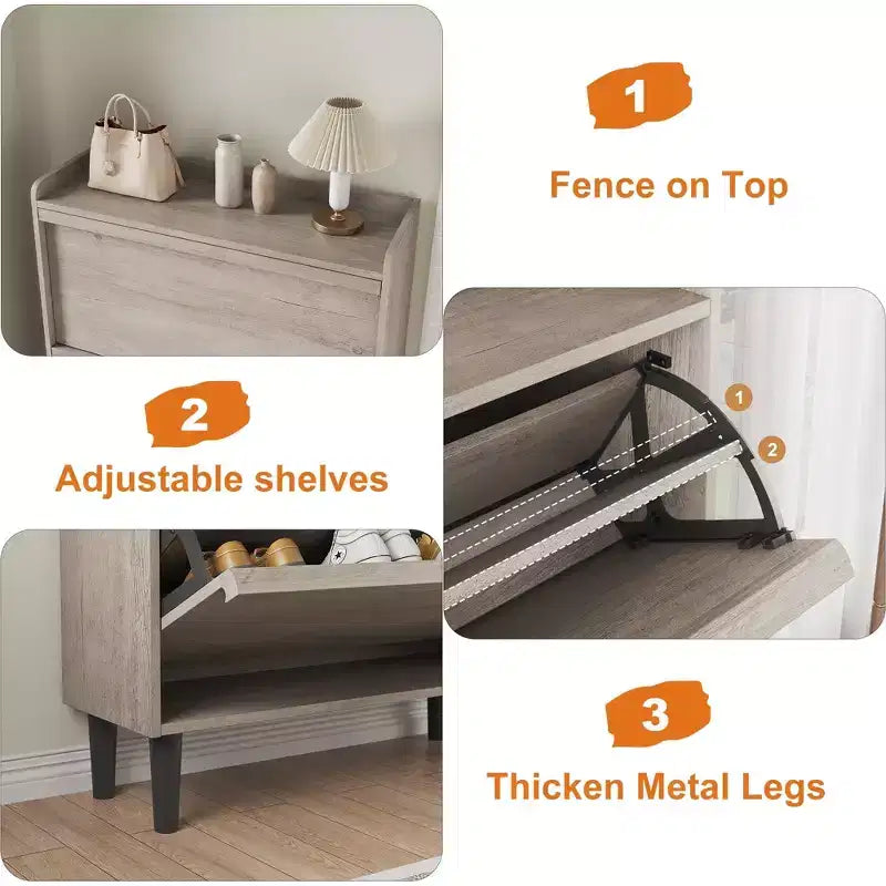 Meuble à chaussures Acekool en bois, tiroirs basculants, étagères réglables, rangement à chaussures dissimulé et peu encombrant pour entrée, couloir