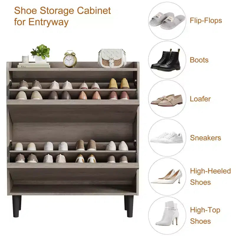 Meuble à chaussures Acekool en bois, tiroirs basculants, étagères réglables, rangement à chaussures dissimulé et peu encombrant pour entrée, couloir