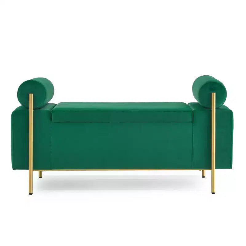 Banc de rangement rembourré Homy Casa avec accoudoirs cylindriques, banc ottoman de chambre ou d'entrée moderne avec rangement caché, vert émeraude