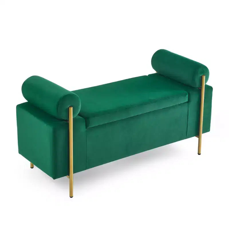 Banc de rangement rembourré Homy Casa avec accoudoirs cylindriques, banc ottoman de chambre ou d'entrée moderne avec rangement caché, vert émeraude