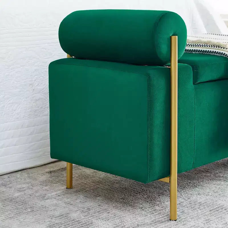 Banc de rangement rembourré Homy Casa avec accoudoirs cylindriques, banc ottoman de chambre ou d'entrée moderne avec rangement caché, vert émeraude