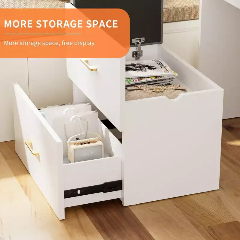 Okak Coiffeuse compacte de 60 cm avec miroir escamotable, coiffeuse compacte avec rangement dissimulé, tabouret de maquillage, coiffeuse avec prise de courant, blanc