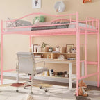 Lit mezzanine double robuste, cadre en métal de 181 kg avec échelle et barrière de sécurité, design peu encombrant, sommier tapissier non requis, silencieux, montage facile