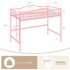 Lit mezzanine double robuste, cadre en métal de 181 kg avec échelle et barrière de sécurité, design peu encombrant, sommier tapissier non requis, silencieux, montage facile