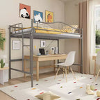 Lit mezzanine double robuste, cadre en métal de 181 kg avec échelle et barrière de sécurité, design peu encombrant, sommier tapissier non requis, silencieux, montage facile