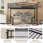 Lit mezzanine double robuste, cadre en métal de 181 kg avec échelle et barrière de sécurité, design peu encombrant, sommier tapissier non requis, silencieux, montage facile