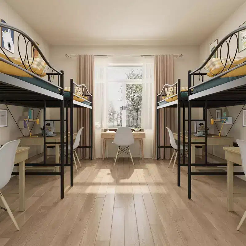 Lit mezzanine double robuste, cadre en métal de 181 kg avec échelle et barrière de sécurité, design peu encombrant, sommier tapissier non requis, silencieux, montage facile