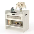 Rattan Nightstand, Bedside Table, 1 Storage Drawer & Open Storage Space, Boho End Table Side Table for Bedroom Living Room Office, Large Night Stand