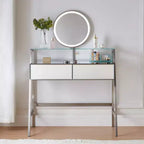 33.9 Coiffeuse avec Miroir Éclairé, Table de Maquillage avec Tiroirs, Étagère de Rangement Transparente et Station de Charge, Table de Maquillage