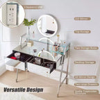 33.9 Coiffeuse avec Miroir Éclairé, Table de Maquillage avec Tiroirs, Étagère de Rangement Transparente et Station de Charge, Table de Maquillage