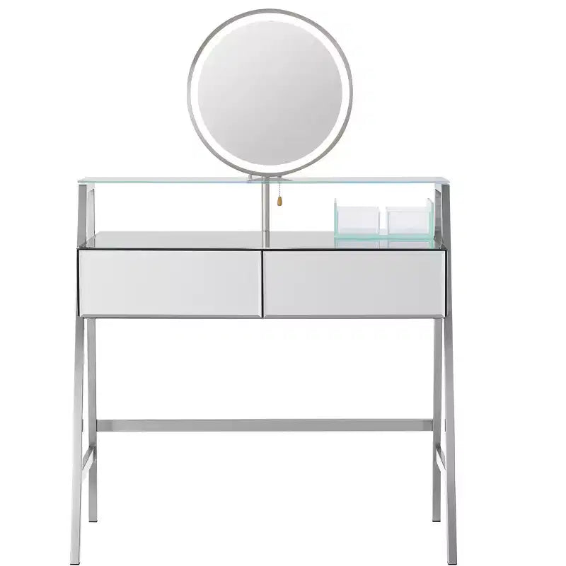 33.9 Coiffeuse avec Miroir Éclairé, Table de Maquillage avec Tiroirs, Étagère de Rangement Transparente et Station de Charge, Table de Maquillage