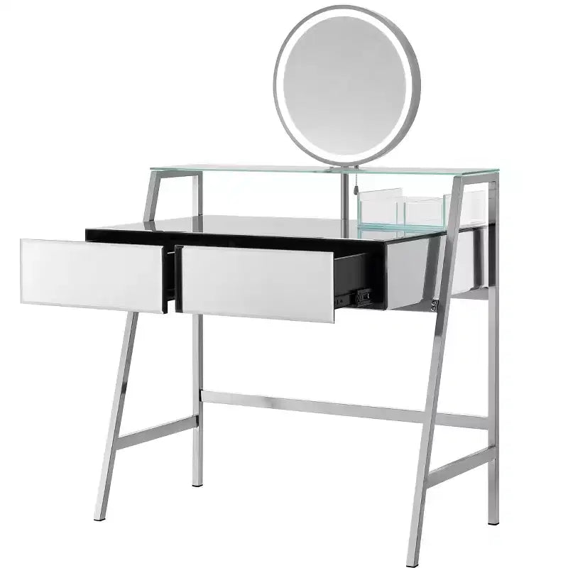 33.9 Coiffeuse avec Miroir Éclairé, Table de Maquillage avec Tiroirs, Étagère de Rangement Transparente et Station de Charge, Table de Maquillage