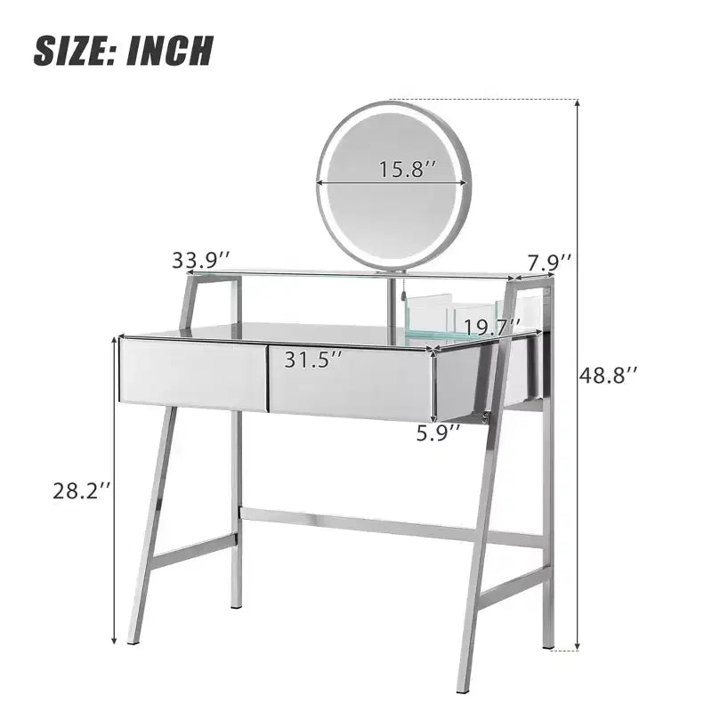33.9 Coiffeuse avec Miroir Éclairé, Table de Maquillage avec Tiroirs, Étagère de Rangement Transparente et Station de Charge, Table de Maquillage