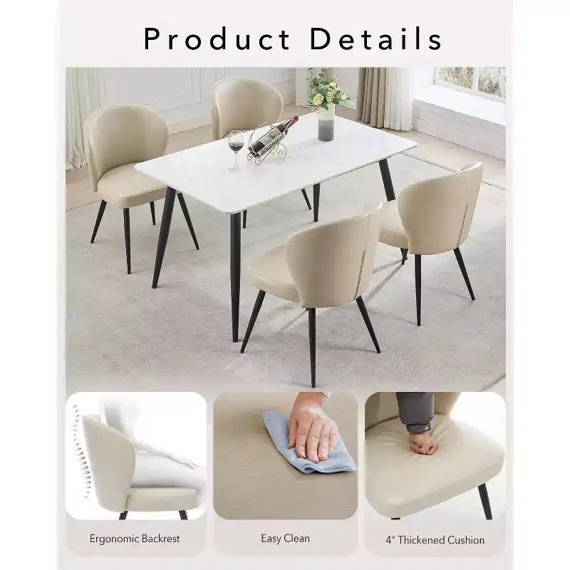 COZONY Lot de 2 chaises de salle à manger - Chaises rembourrées en similicuir style moderne du milieu du siècle, assise/dossier rembourrés, pieds en métal pour cuisine et salle à manger