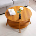 MAYEERTY 31.5 Round Side Table 2 Tier Storage Walnut Pattern MDF Sturdy