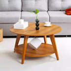 MAYEERTY Table d'appoint ronde 31,5 avec 2 niveaux de rangement Motif noyer MDF Robuste