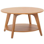MAYEERTY Table d'appoint ronde 31,5 avec 2 niveaux de rangement Motif noyer MDF Robuste