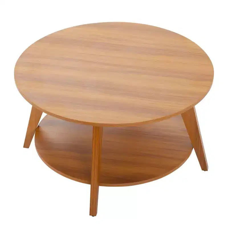 MAYEERTY Table d'appoint ronde 31,5 avec 2 niveaux de rangement Motif noyer MDF Robuste