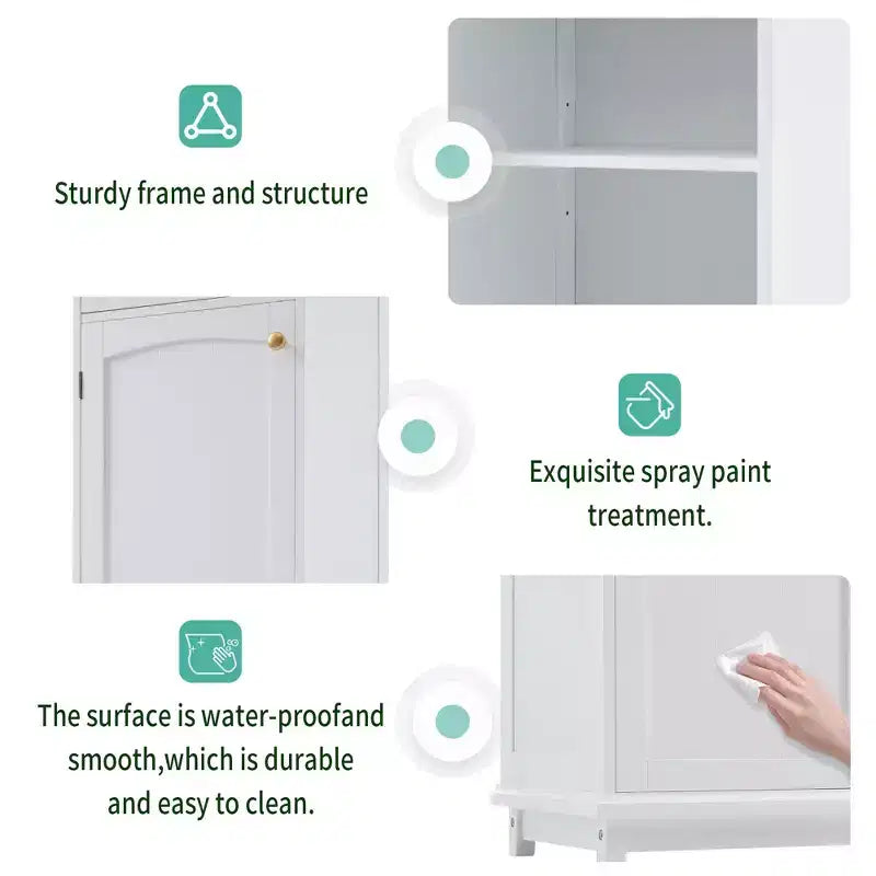 Meuble de Rangement de Salle de Bain Haut Okak de 160 cm avec Portes en Verre, Meuble de Rangement Autonome et Fin avec 2 Tiroirs et Étagère Réglable