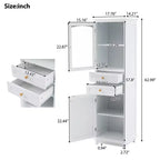 Meuble de Rangement de Salle de Bain Haut Okak de 160 cm avec Portes en Verre, Meuble de Rangement Autonome et Fin avec 2 Tiroirs et Étagère Réglable