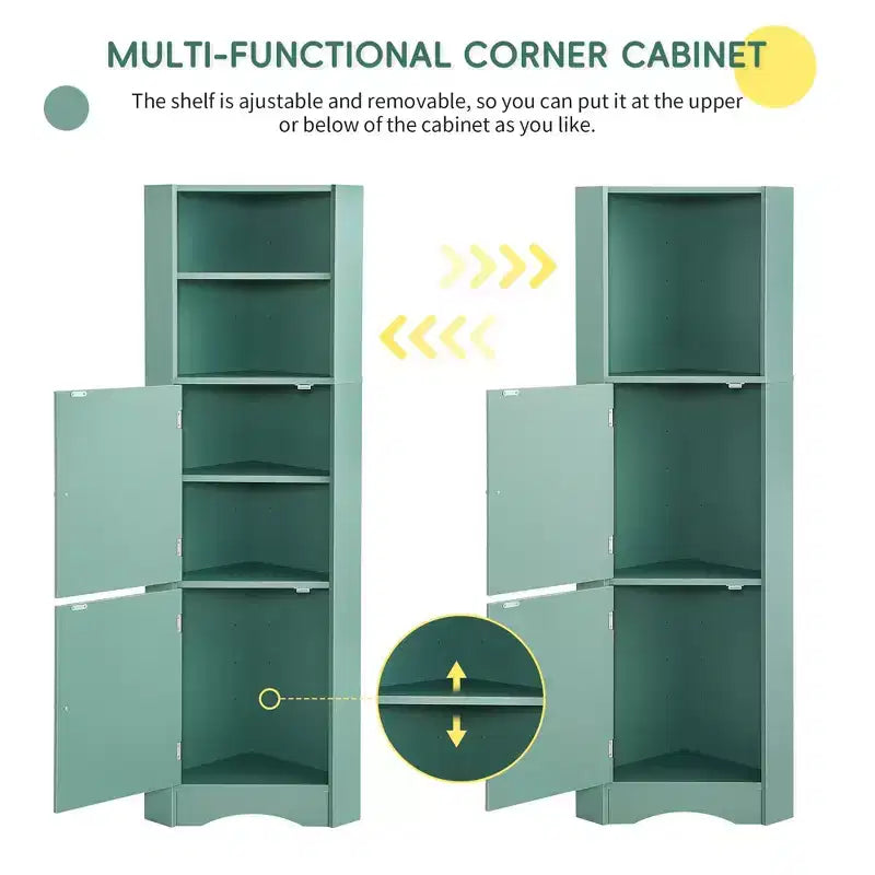 Meuble de rangement d'angle autoportant Okak 61 pouces, meuble de rangement de salle de bain haut avec étagères ouvertes et portes