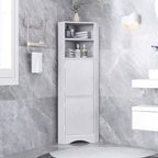 Meuble de rangement d'angle autoportant Okak 61 pouces, meuble de rangement de salle de bain haut avec étagères ouvertes et portes