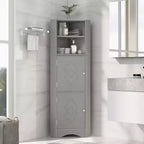 Meuble de rangement d'angle autoportant Okak 61 pouces, meuble de rangement de salle de bain haut avec étagères ouvertes et portes