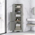 Meuble de rangement d'angle autoportant Okak 61 pouces, meuble de rangement de salle de bain haut avec étagères ouvertes et portes