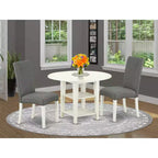 Ensemble de salle à manger Urban Oasis 3 pièces – Table 20x42 et 2 chaises Parsons – Pieds blanc lin – Tissu gris