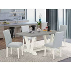 HomeStock Ensemble de salle à manger 5 pièces en chêne naturel avec table rectangulaire à plateau en bois massif et 4 chaises rembourrées