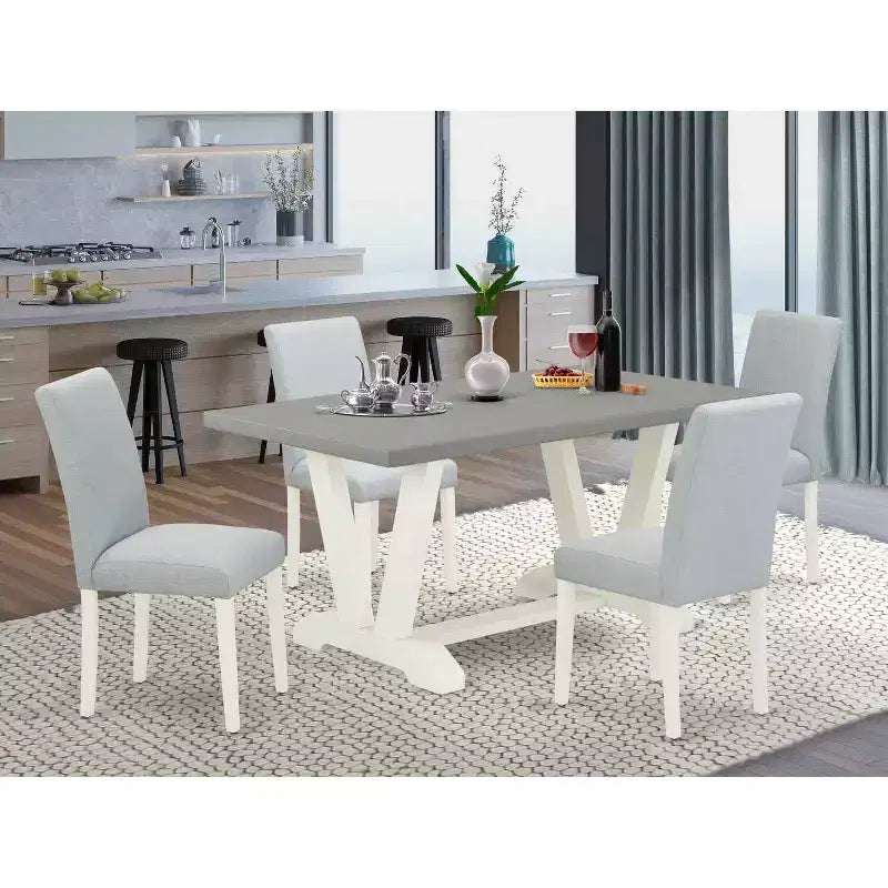 HomeStock Ensemble de salle à manger 5 pièces en chêne naturel avec table rectangulaire à plateau en bois massif et 4 chaises rembourrées