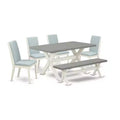 HomeStock 6-Piece Natural Oak Finish Solid Wood Top dining Table with 1-Bench and 4-Chairs