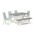 HomeStock 6-Piece Natural Oak Finish Solid Wood Top dining Table with 1-Bench and 4-Chairs