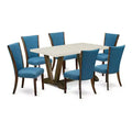 HomeStock 7-Piece Distressed Jacobean Finish Solid Wood Top Dining Table with 6 Parson-Chairs