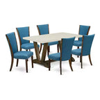 HomeStock 7-Piece Distressed Jacobean Finish Solid Wood Top Dining Table with 6 Parson-Chairs