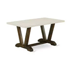 Table de salle à manger HomeStock 7 pièces avec plateau en bois massif finition jacobine vieillie et 6 chaises Parson